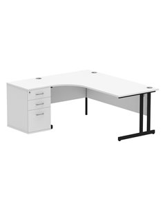 Dynamic Impulse 1800mm Left Crescent Office Desk White Top Cantilever 600 Deep Desk High Pedestal I004414
