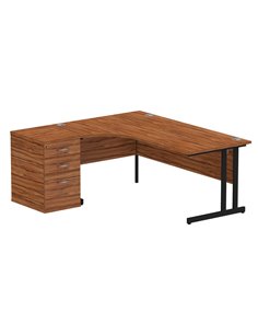 Dynamic Impulse 1800mm Left Crescent Office Desk Walnut Top Cantilever 600 Deep Desk High Pedestal I004415