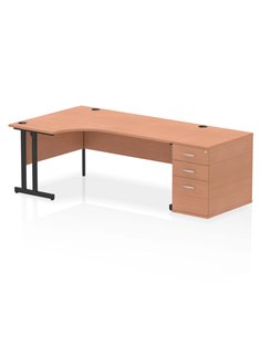 Dynamic Impulse 1800mm Left Crescent Office Desk Beech Top Cantilever 800 Deep Desk High Pedestal I004416