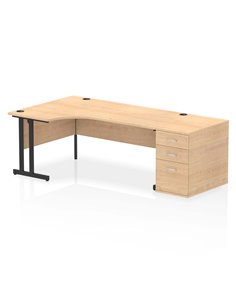 Dynamic Impulse 1800mm Left Crescent Office Desk Maple Top Cantilever 800 Deep Desk High Pedestal I004418