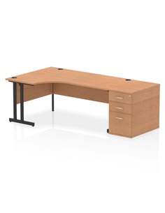 Dynamic Impulse 1800mm Left Crescent Office Desk Oak Top Cantilever 800 Deep Desk High Pedestal I004419