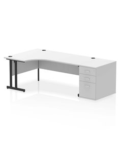 Dynamic Impulse 1800mm Left Crescent Office Desk White Top Cantilever 800 Deep Desk High Pedestal I004420