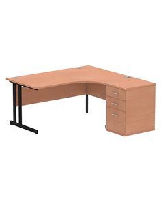 Dynamic Impulse 1600mm Right Crescent Office Desk Beech Top Cantilever 600 Deep Desk High Pedestal I004422