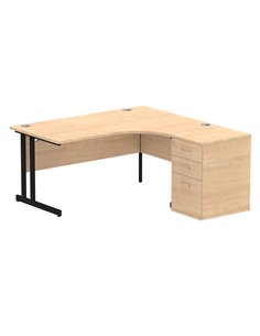 Dynamic Impulse 1600mm Right Crescent Office Desk Maple Top Cantilever 600 Deep Desk High Pedestal I004424