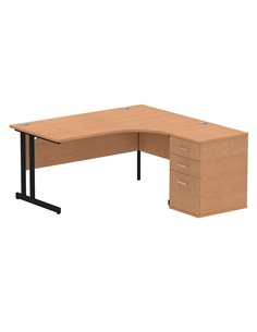 Dynamic Impulse 1600mm Right Crescent Office Desk Oak Top Cantilever 600 Deep Desk High Pedestal I004425