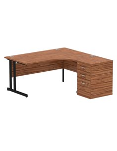 Dynamic Impulse 1600mm Right Crescent Office Desk Walnut Top Cantilever 600 Deep Desk High Pedestal I004427