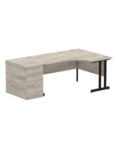 Dynamic Impulse 1600mm Right Crescent Office Desk Grey Oak Top Cantilever 800 Deep Desk High Pedestal I004429