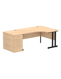 Dynamic Impulse 1600mm Right Crescent Office Desk Maple Top Cantilever 800 Deep Desk High Pedestal I004430