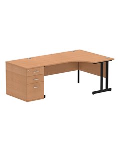 Dynamic Impulse 1600mm Right Crescent Office Desk Oak Top Cantilever 800 Deep Desk High Pedestal I004431