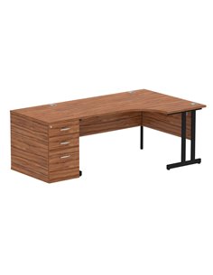 Dynamic Impulse 1600mm Right Crescent Office Desk Walnut Top Cantilever 800 Deep Desk High Pedestal I004433