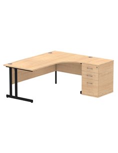 Dynamic Impulse 1800mm Right Crescent Office Desk Maple Top Cantilever 600 Deep Desk High Pedestal I004436