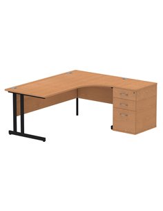 Dynamic Impulse 1800mm Right Crescent Office Desk Oak Top Cantilever 600 Deep Desk High Pedestal I004437