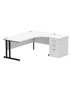 Dynamic Impulse 1800mm Right Crescent Office Desk White Top Cantilever 600 Deep Desk High Pedestal I004438