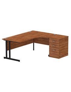 Dynamic Impulse 1800mm Right Crescent Office Desk Walnut Top Cantilever 600 Deep Desk High Pedestal I004439