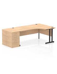 Dynamic Impulse 1800mm Right Crescent Office Desk Maple Top Cantilever 800 Deep Desk High Pedestal I004442