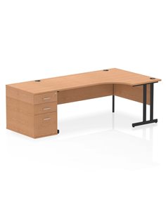 Dynamic Impulse 1800mm Right Crescent Office Desk Oak Top Cantilever 800 Deep Desk High Pedestal I004443