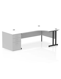 Dynamic Impulse 1800mm Right Crescent Office Desk White Top Cantilever 800 Deep Desk High Pedestal I004444