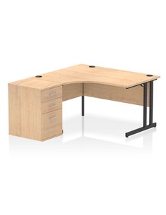 Dynamic Impulse 1400mm Left Crescent Office Desk Maple Top Cantilever 600 Deep Desk High Pedestal I004448