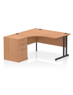 Dynamic Impulse 1400mm Left Crescent Office Desk Oak Top Cantilever 600 Deep Desk High Pedestal I004449
