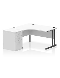Dynamic Impulse 1400mm Left Crescent Office Desk White Top Cantilever 600 Deep Desk High Pedestal I004450