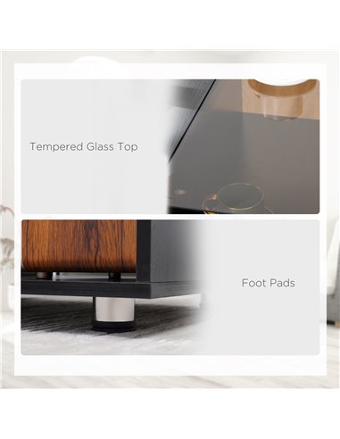 HOMCOM Modern Coffee Table with Tempered Glass Top, Cocktail Table with 3-Tier Storage Shelves for Living Room, Black