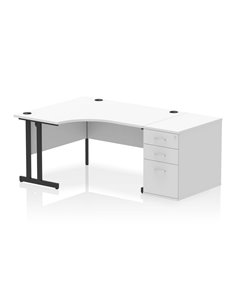 Dynamic Impulse 1400mm Left Crescent Office Desk White Top Cantilever 800 Deep Desk High Pedestal I004456