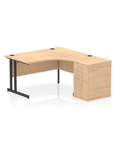Dynamic Impulse 1400mm Right Crescent Office Desk Maple Top Cantilever 600 Deep Desk High Pedestal I004460