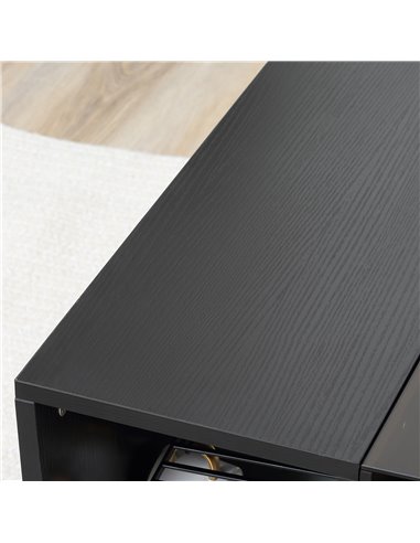 HOMCOM Modern Coffee Table with Tempered Glass Top, Cocktail Table with 3-Tier Storage Shelves for Living Room, Black