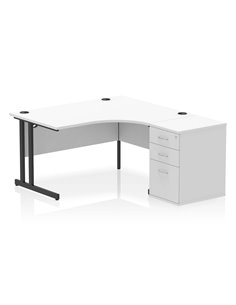 Dynamic Impulse 1400mm Right Crescent Office Desk White Top Cantilever 600 Deep Desk High Pedestal I004462