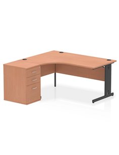 Dynamic Impulse 1600mm Left Crescent Office Desk Beech Top Cable Managed 600 Deep Desk High Pedestal I004470