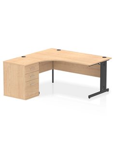 Dynamic Impulse 1600mm Left Crescent Office Desk Maple Top Cable Managed 600 Deep Desk High Pedestal I004472