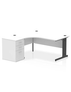 Dynamic Impulse 1600mm Left Crescent Office Desk White Top Cable Managed 600 Deep Desk High Pedestal I004474