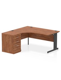 Dynamic Impulse 1600mm Left Crescent Office Desk Walnut Top Cable Managed 600 Deep Desk High Pedestal I004475