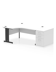 Dynamic Impulse 1600mm Left Crescent Office Desk White Top Cable Managed 800 Deep Desk High Pedestal I004480