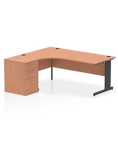 Dynamic Impulse 1800mm Left Crescent Office Desk Beech Top Cable Managed 600 Deep Desk High Pedestal I004482