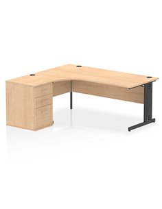 Dynamic Impulse 1800mm Left Crescent Office Desk Maple Top Cable Managed 600 Deep Desk High Pedestal I004484