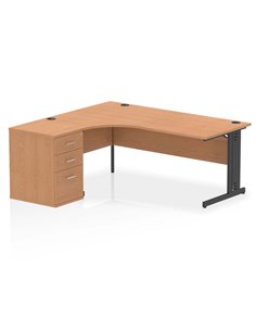 Dynamic Impulse 1800mm Left Crescent Office Desk Oak Top Cable Managed 600 Deep Desk High Pedestal I004485