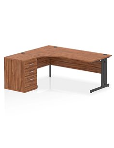 Dynamic Impulse 1800mm Left Crescent Office Desk Walnut Top Cable Managed 600 Deep Desk High Pedestal I004487