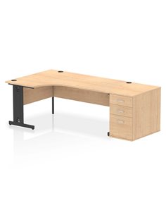 Dynamic Impulse 1800mm Left Crescent Office Desk Maple Top Cable Managed 800 Deep Desk High Pedestal I004490