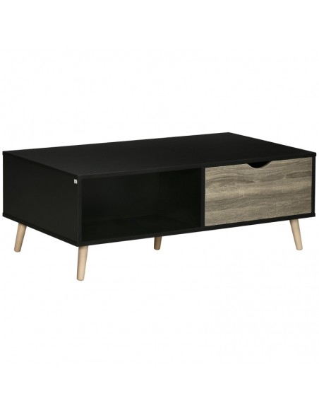Homcom Coffee Table with Open Storage Shelves, Two Drawers and Solid Wood Legs, Black - pic 7387 | FastDaddyshop