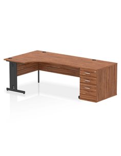 Dynamic Impulse 1800mm Left Crescent Office Desk Walnut Top Cable Managed 800 Deep Desk High Pedestal I004493