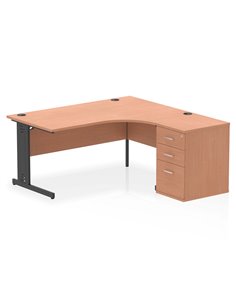 Dynamic Impulse 1600mm Right Crescent Office Desk Beech Top Cable Managed 600 Deep Desk High Pedestal I004494
