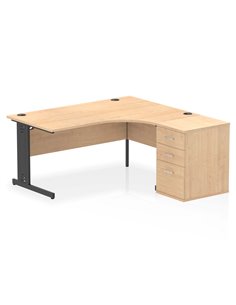 Dynamic Impulse 1600mm Right Crescent Office Desk Maple Top Cable Managed 600 Deep Desk High Pedestal I004496