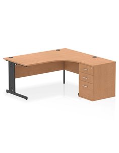 Dynamic Impulse 1600mm Right Crescent Office Desk Oak Top Cable Managed 600 Deep Desk High Pedestal I004497