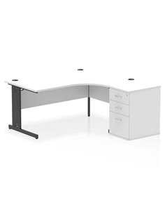Dynamic Impulse 1600mm Right Crescent Office Desk White Top Cable Managed 600 Deep Desk High Pedestal I004498