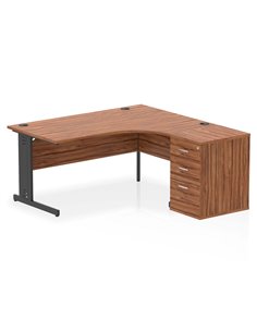 Dynamic Impulse 1600mm Right Crescent Office Desk Walnut Top Cable Managed 600 Deep Desk High Pedestal I004499