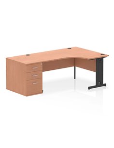 Dynamic Impulse 1600mm Right Crescent Office Desk Beech Top Cable Managed 800 Deep Desk High Pedestal I004500
