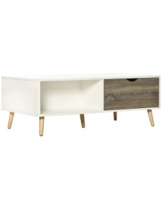 Homcom Coffee Table with Open Storage Shelves, Two Drawers and Solid Wood Legs, White
