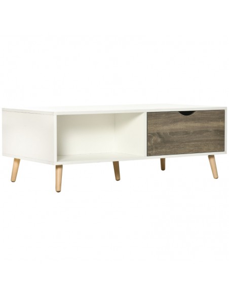 Homcom Coffee Table with Open Storage Shelves, Two Drawers and Solid Wood Legs, White - pic 7388 | FastDaddyshop