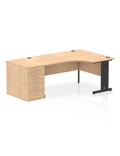 Dynamic Impulse 1600mm Right Crescent Office Desk Maple Top Cable Managed 800 Deep Desk High Pedestal I004502